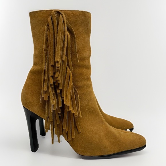 Predictions Shoes - Predictions Suede Fringe Western Boots Vintage Y2K Boho Festival Heeled Size 6